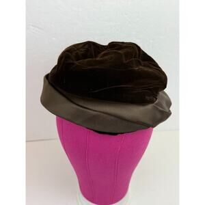 Vintage Lilly Daché Brown Velvet & Satin Turban Hat 1950s Designer Millinery